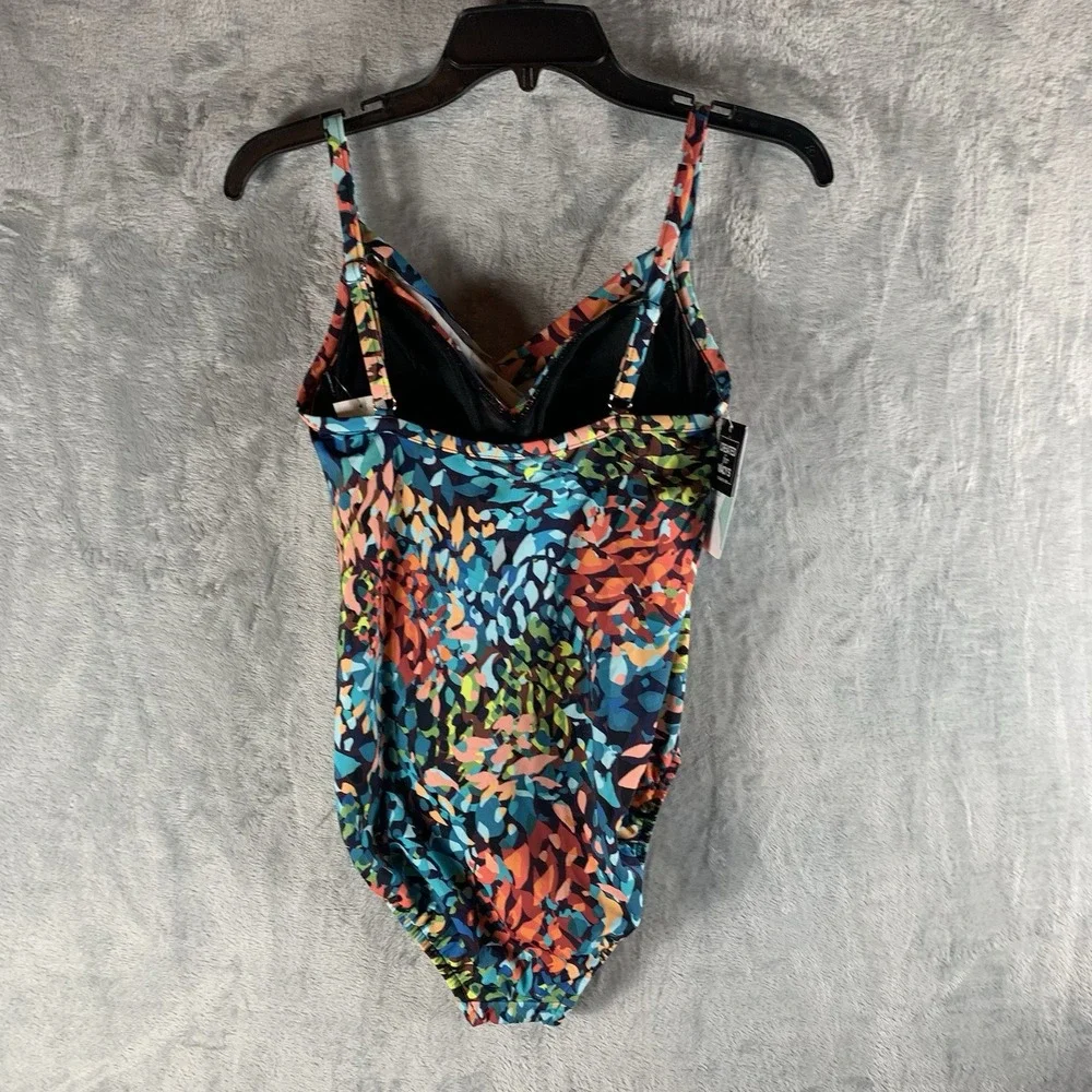 Swim Solutions Women's Swimsuit 10 One Piece‎ Surplice Neck Ruched Animal Tummy - Picture 2 of 9